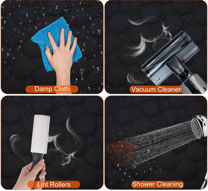 Cleaning: damp cloth, vacuum, lint roller, rinse